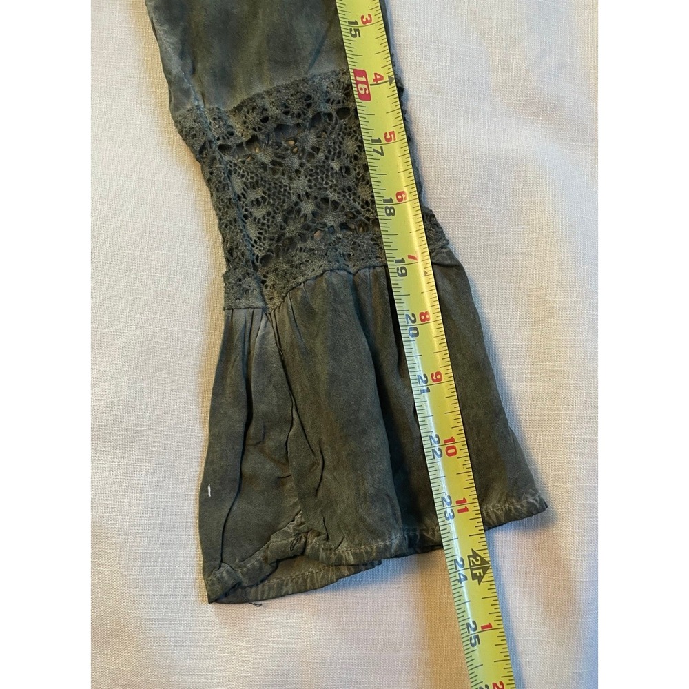 Cato Olive Green Boho Pintuck Lace Bell Sleeve Blouse Lg Peasant Cottagecore - Picture 11 of 12